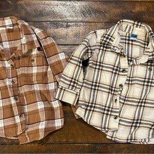 Old Navy Kids Plaid Button Down Shirts - Brown and Cream